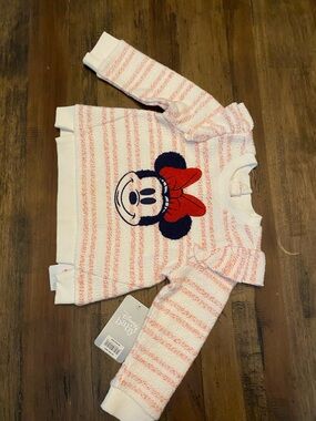 Disney Baby Pink and White Minnie Mouse Stripe Sweatshirt